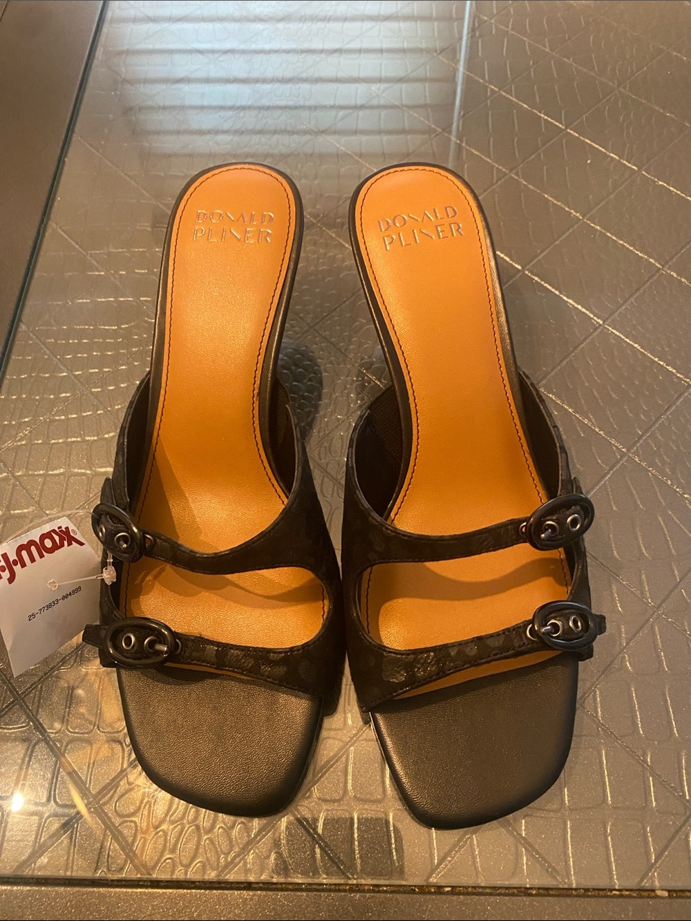Donald J. Pliner Black Leather Slide Mules with Buckle Straps